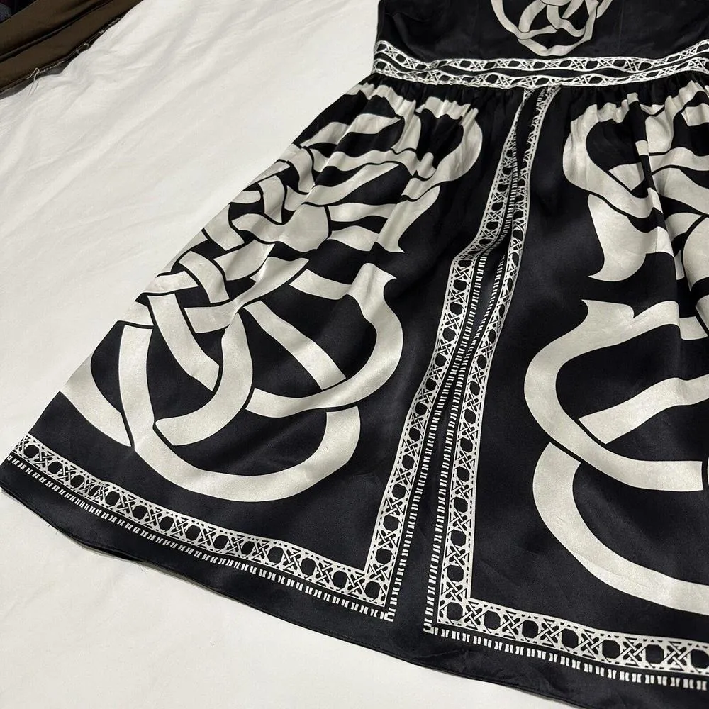 White House Black Market WHBM Size 6 Black White Strapless Cocktail Dress Silk - Image 3