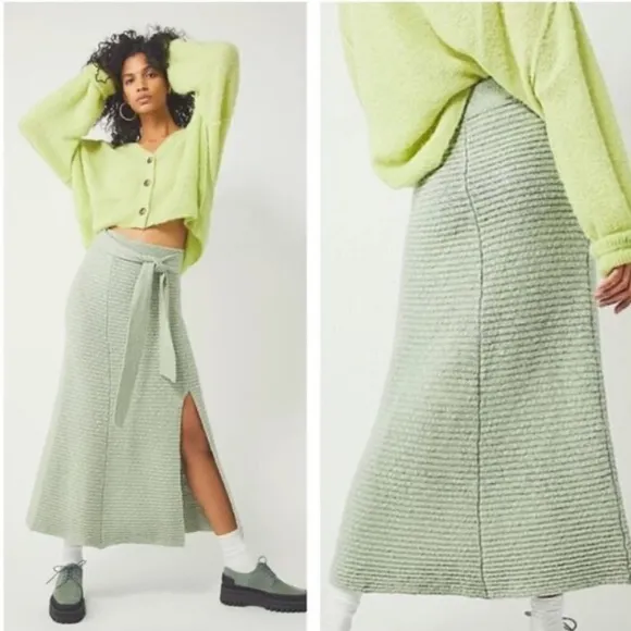Free People Claudia Blanket Midi Knit Skirt Mint Green Size XS - Image 2