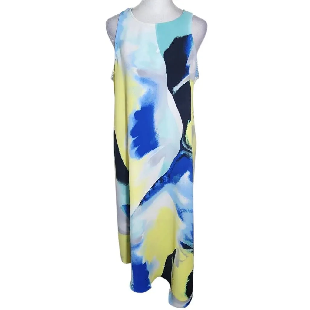 Alfani Blue and Yellow Sleeveless Shift Dress Size 8 Alfani Wedding Guest Dress - Image 2