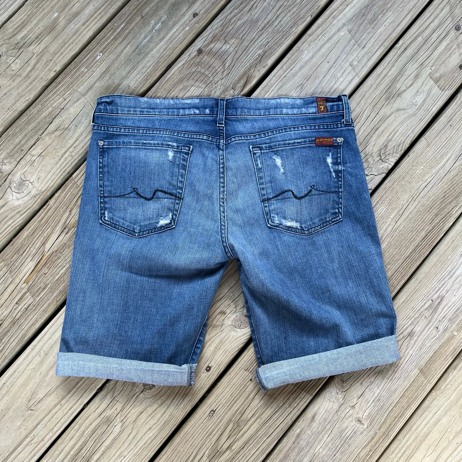 7 For All Mankind Women's Blue Denim Bermuda Jean Shorts Size 32 - Image 2