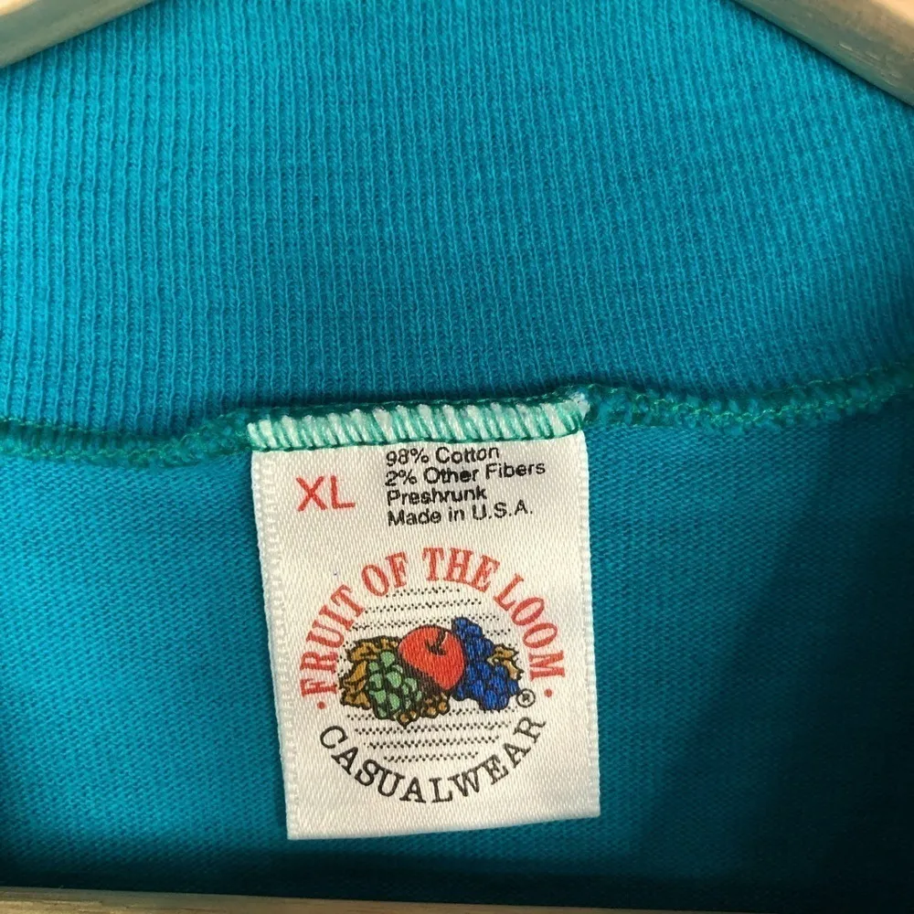 Vintage VTG 90s Fruit Of The Loom Teal Blue Mock Neck Long Sleeve T-Shirt XL - Image 4
