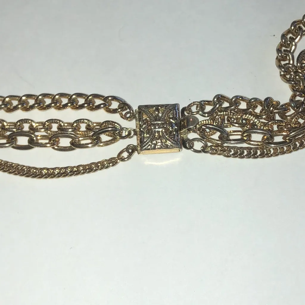 Elegant Vintage Gold Tone Layered Chain With Locket Pendant Necklace - Image 5