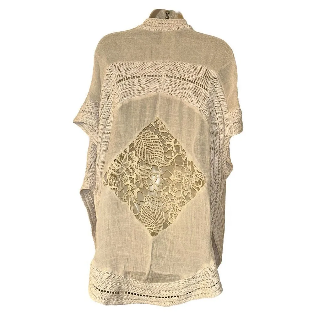 Women's Open Front Semi Sheer Crochet Knit Short Sleeve Cardigan Size Medium - Image 4