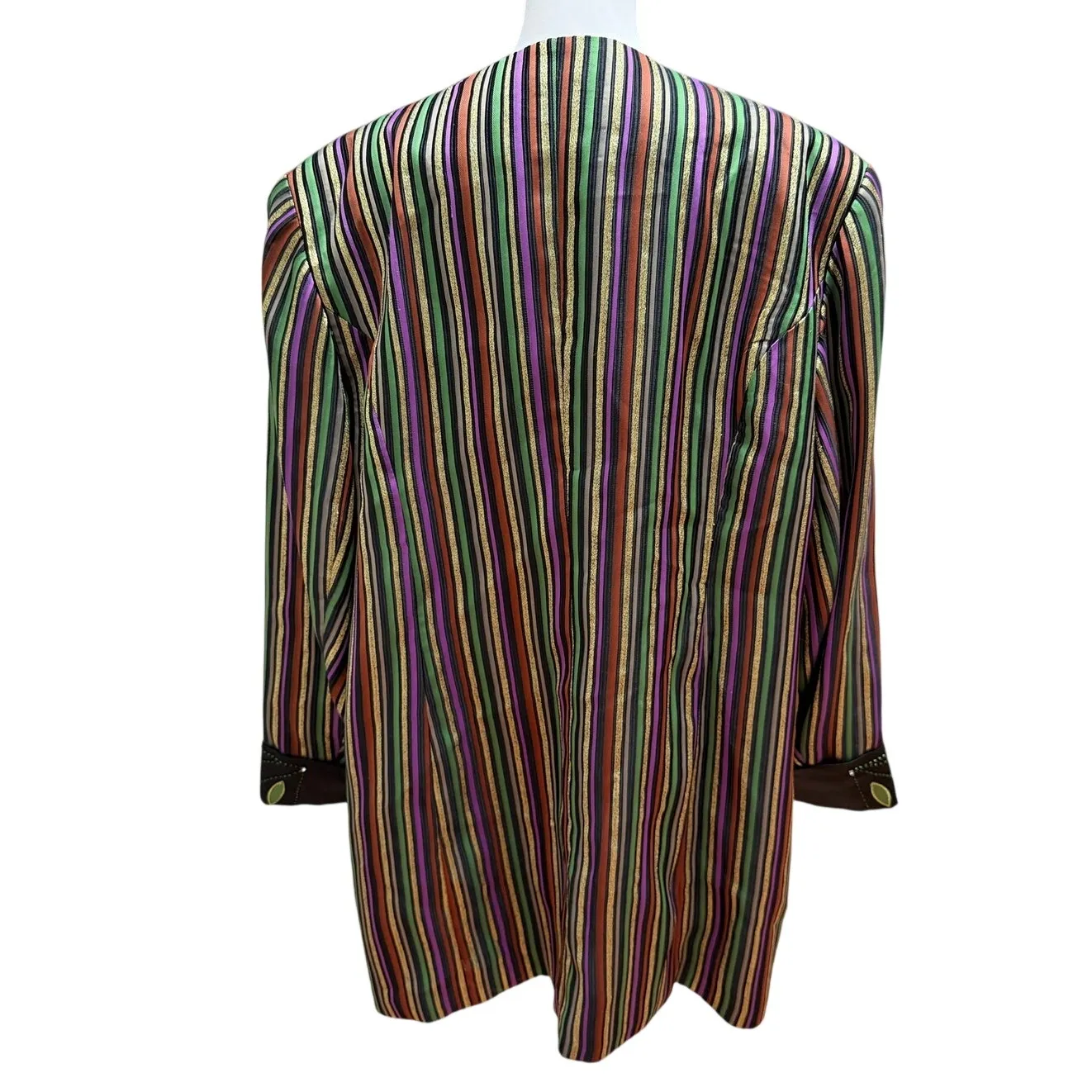 Vintage Stella Louise KB Jacket Womens 24W Green Gold Vertical Stripe Metallic - Image 4
