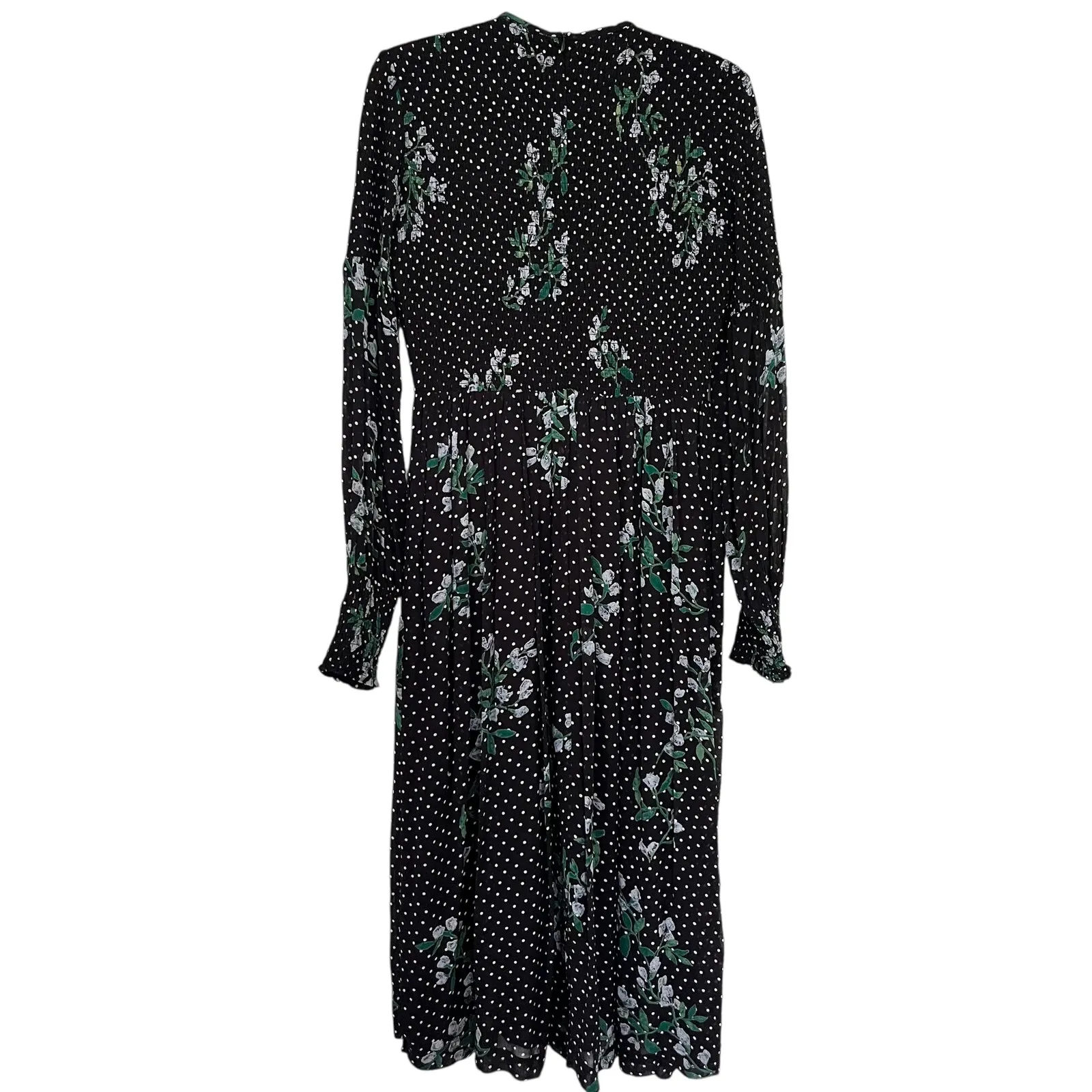 Ganni Rometty Georgette Black Floral Polka Dot Long Sleeve Midi Dress Size 38/6 - Image 7