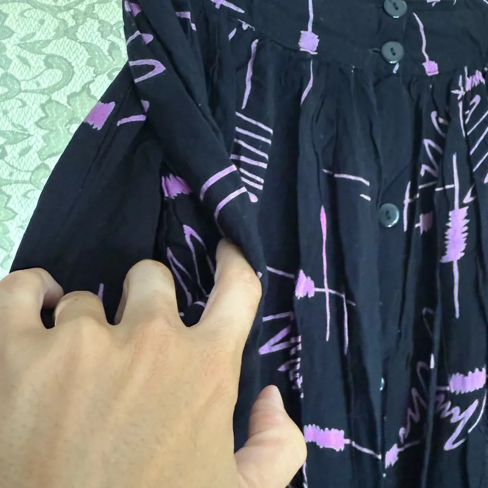 Vintage Black and Purple Maxi Skirt center buttons pockets 80s pockets euc small Size M - Image 5