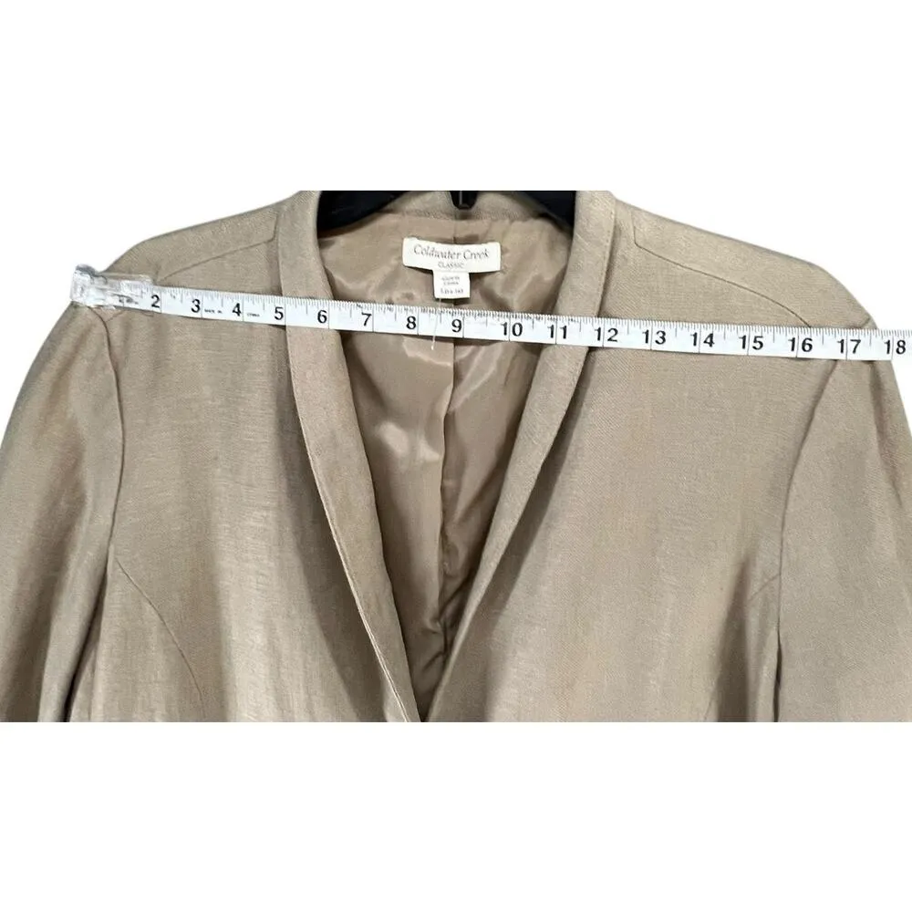 Coldwater Creek Blazer Womens L Tan Linen Two Button Classic Minimalist Career - Image 5