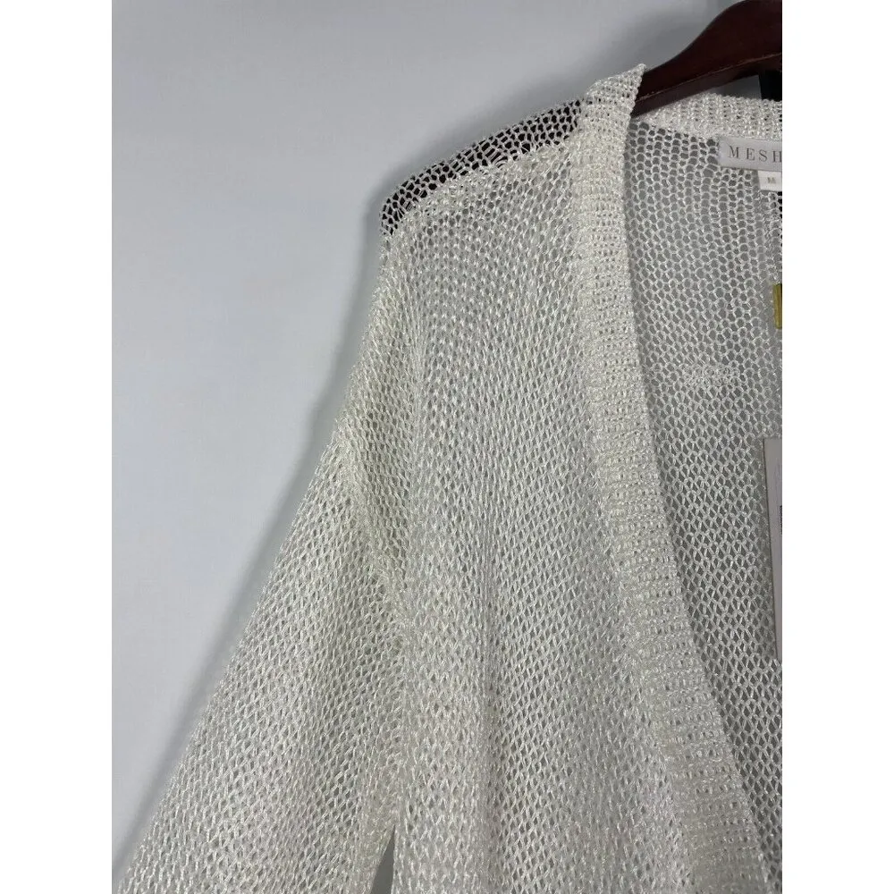 Meshki White Shimmer Catalina Longline Knit Metallic Carigan Swim Coverup Size M - Image 3