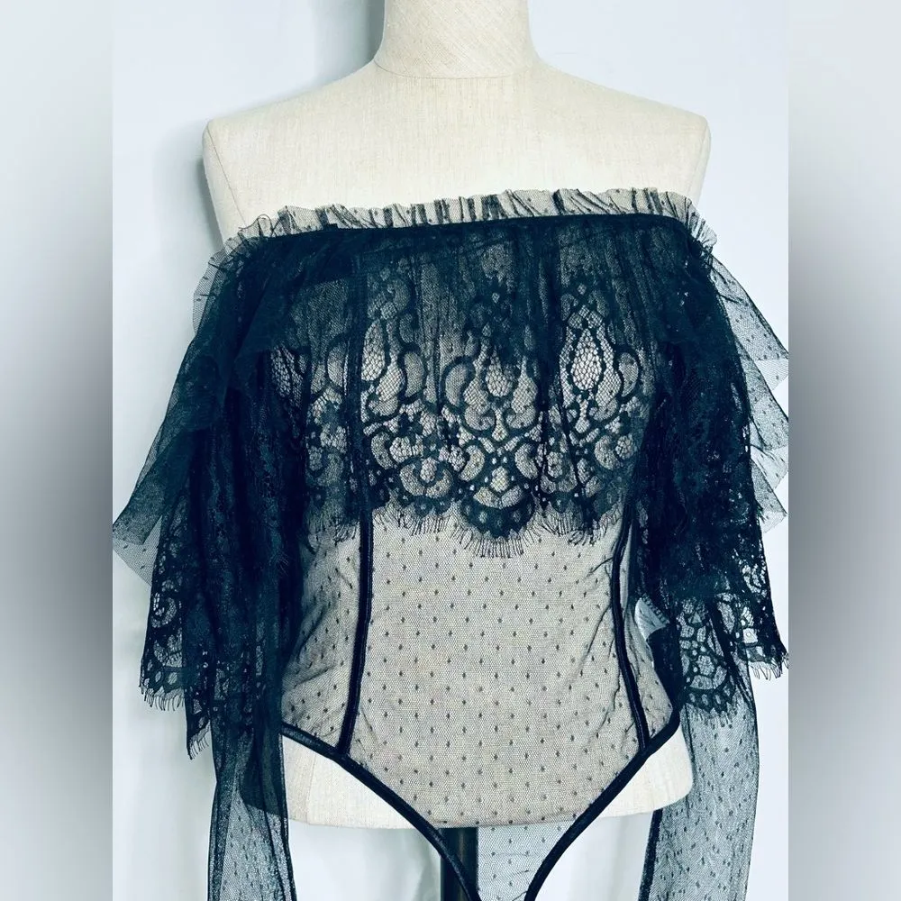 NEW Windsor Sheer Black Lace Bodysuit size Medium - Image 3