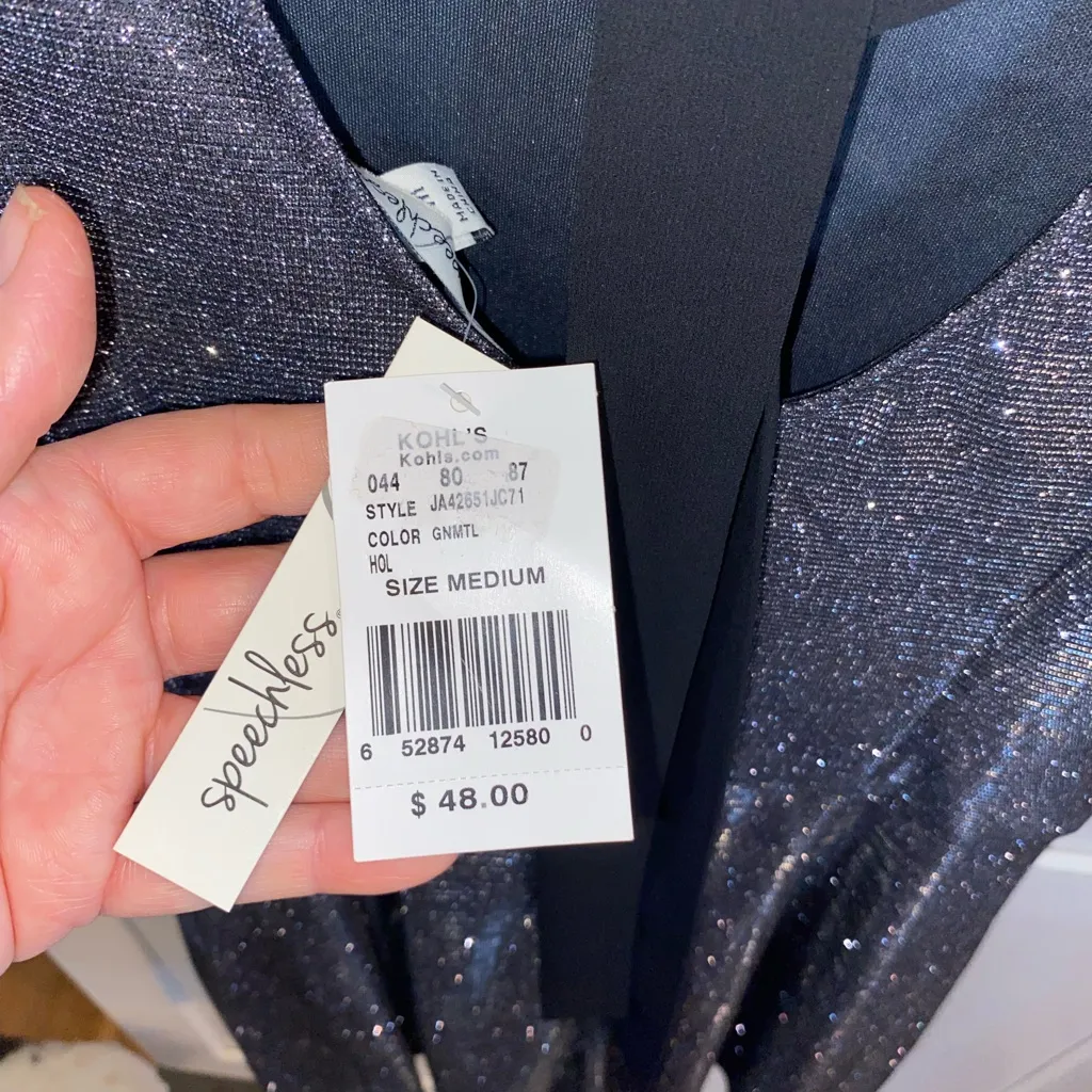 New Speechless Black silver sparkle sleeveless black tie bow Holiday party dress - Image 5