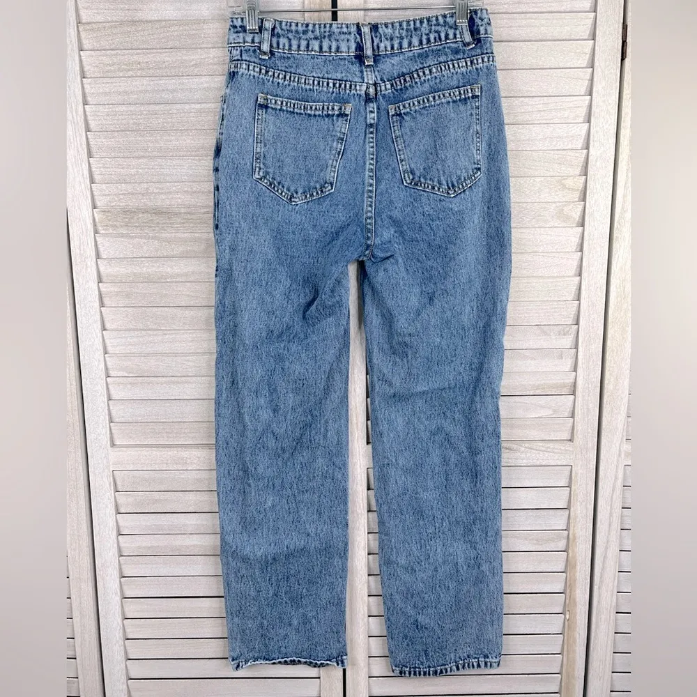 Acid Wash Jeans Foldover Waist and Bootcut Split Hem - Image 3