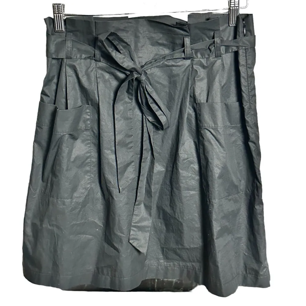 Cotton Black A Line Knee Length Skirt Pleated Paper Bag Waist Belted 6 - Image 7