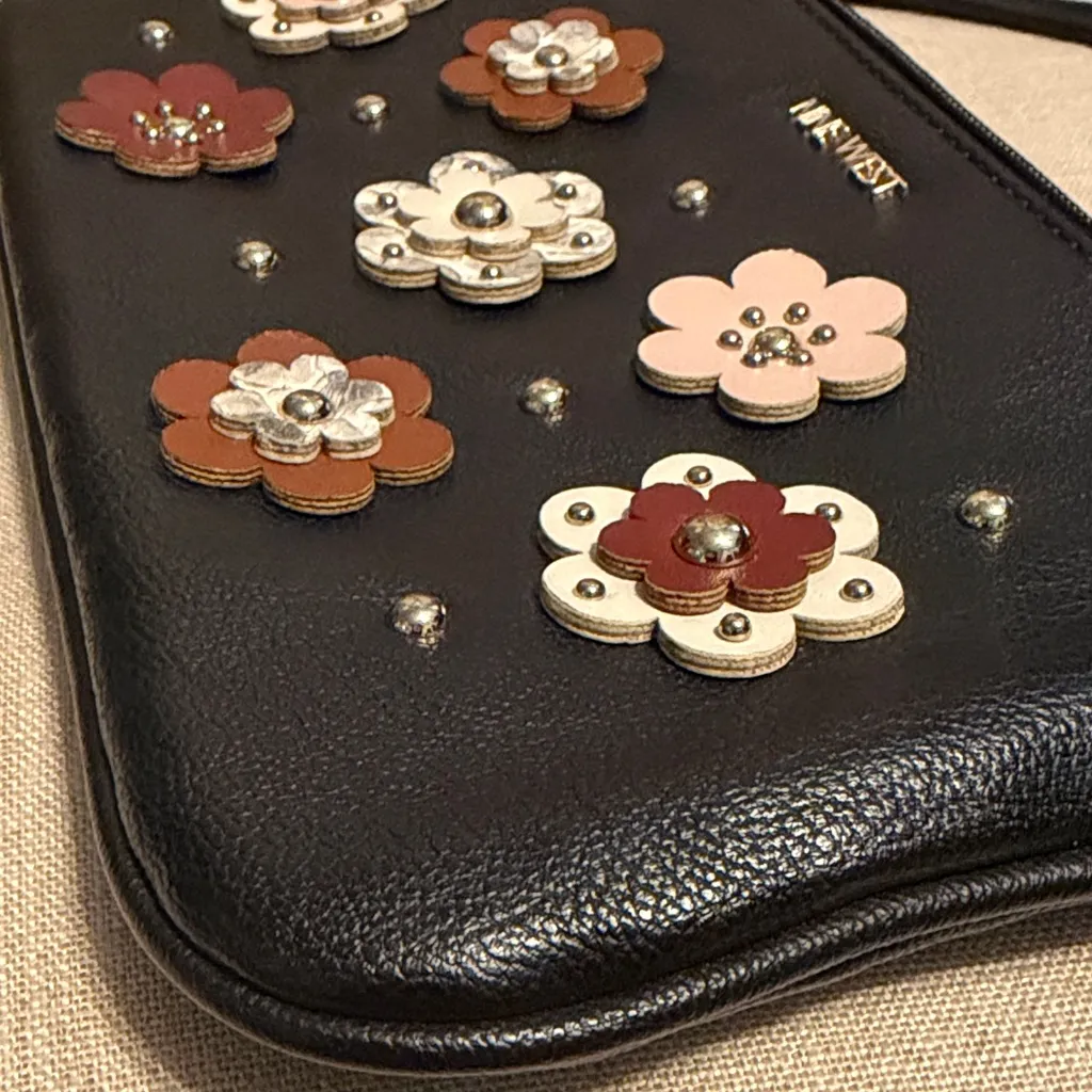 Nine West Black Floral Embellished Wristlet - Image 11