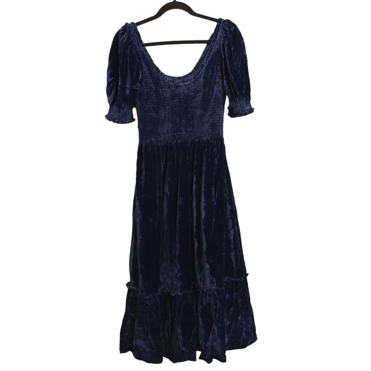 Hill House Louisa Nap Dress Navy Velvet Smocked Scoop Neck Ruffle Hem Midi M New - Image 7