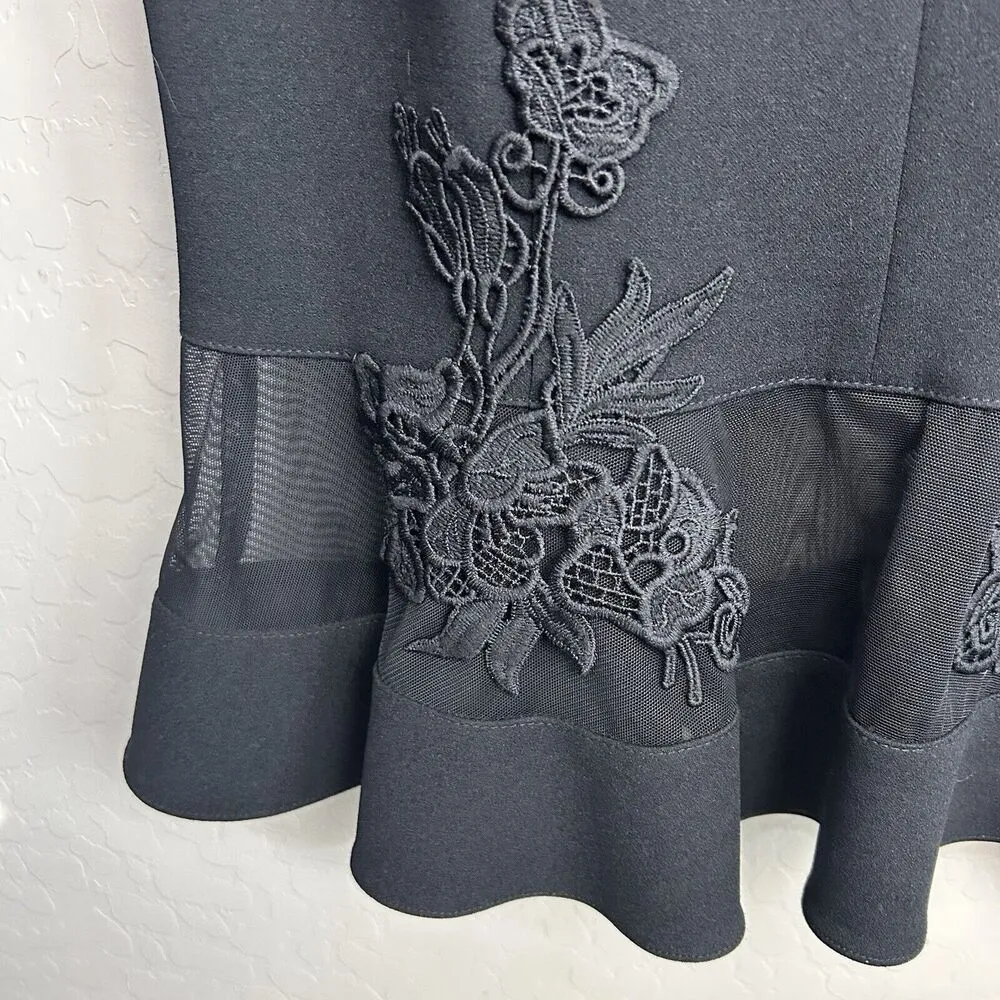 JOSEPH RIBKOFF Scuba Crepe And Mesh Trumpet Dress Size 8 Black Mesh Neckline New - Image 6