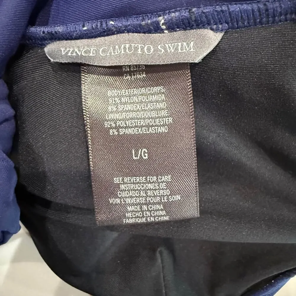 Vince Camuto Tube Bra Bandeau Bikini Top Metallic Hardware Womens Large NavyBlue - Image 5