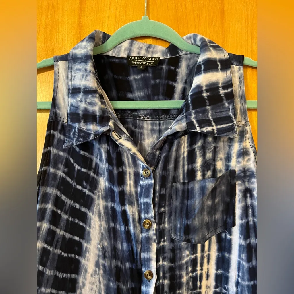 Paper Moon x Stitch Fix Sleeveless Top Blue Tie-Dye Shirt Women’s Size Medium - Image 2