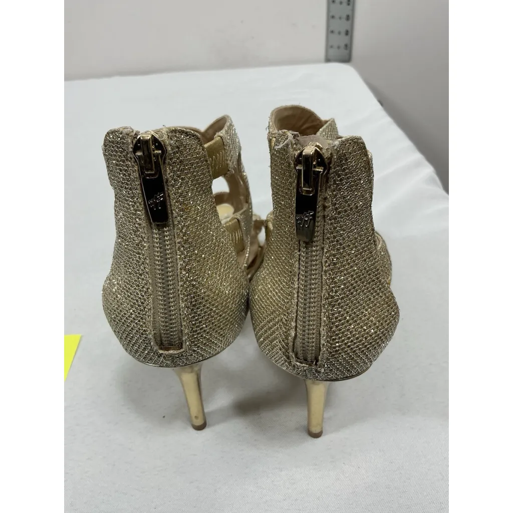Womans Marc Fisher Stiletto Formal Sandals 11 M Gold Sparkly Strappy Back Zip - Image 5