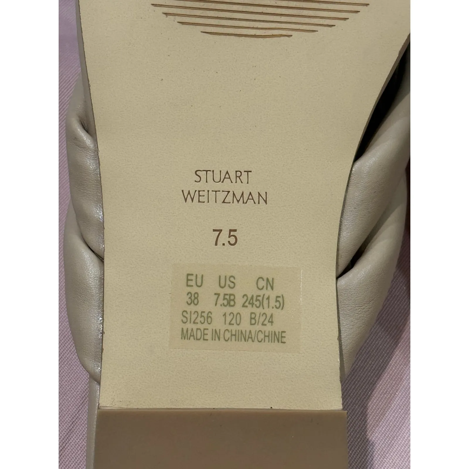 NEW Stuart Weitzman 7.5 Crossover Leather Slide Sandal Beige Tan Smooth Flat - Image 13