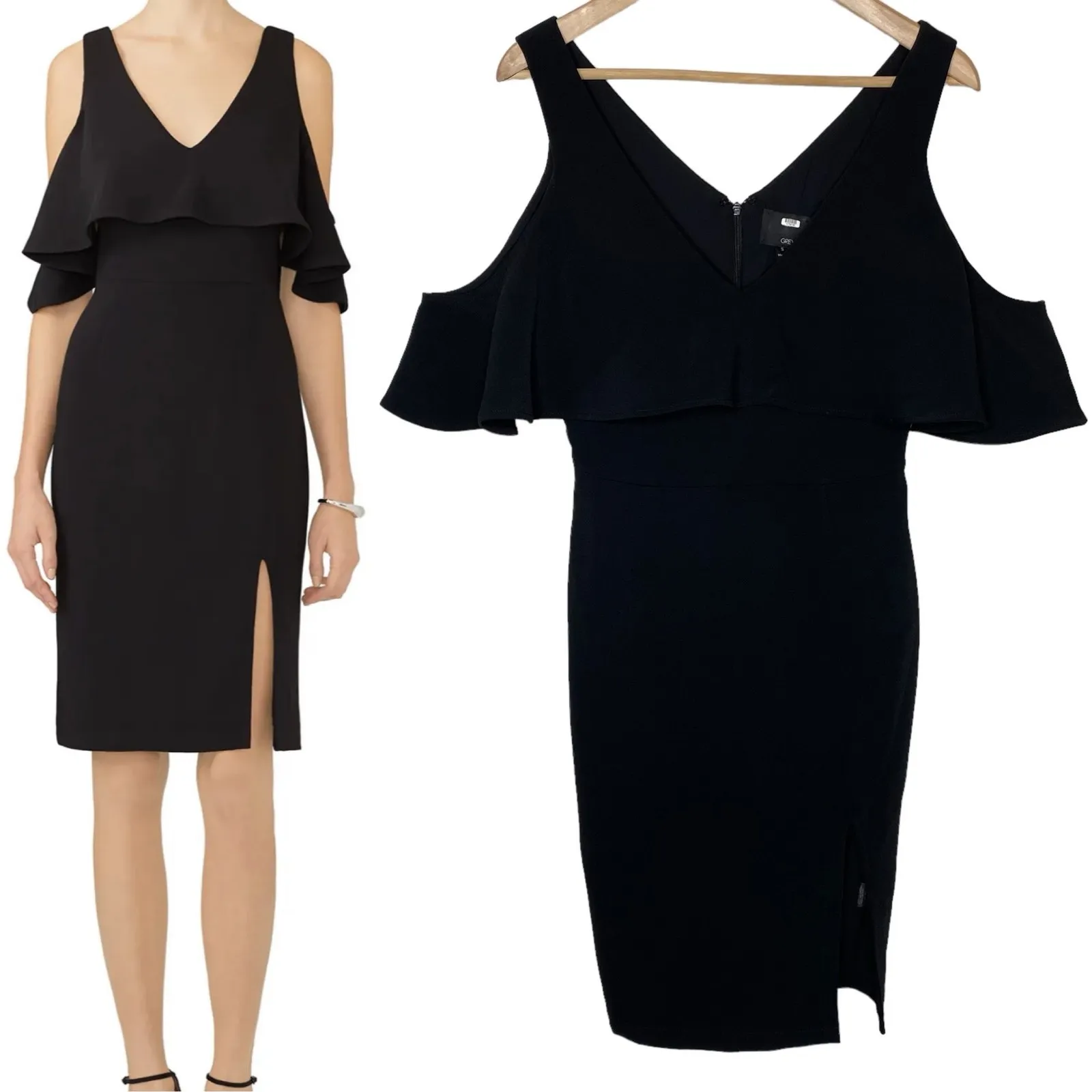 Greylin Sheath Dress Small Cold‎ Shoulder Knee Length Black - Image 2