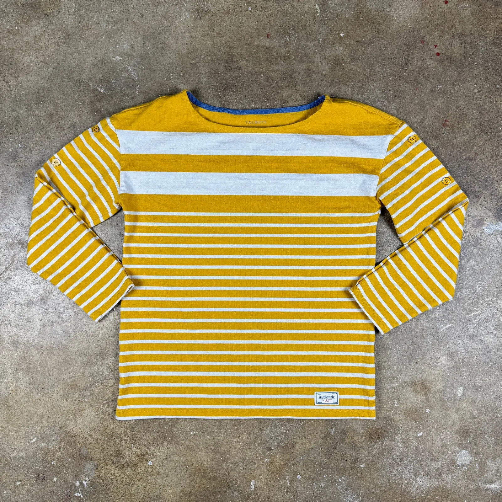 Talbots Women’s Striped Boatneck Long‎ Sleeve Top M Mustard Yellow White Cotton - Image 2