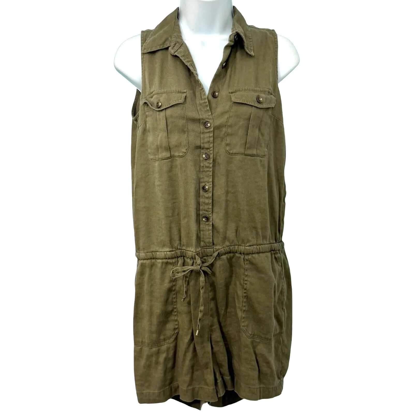Lauren Ralph Lauren Olive Army Green Linen Blend Button Up Shorts Romper sz 8 P - Image 3