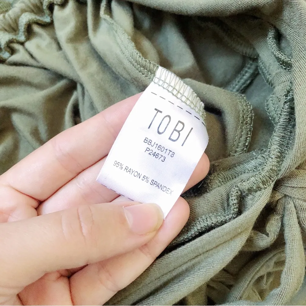 Tobi • This Is It jumpsuit olive green knit deep v surplice plunge tapered leg - Image 7