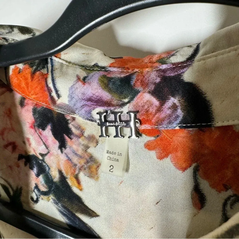 Haute Hippie Debutante Button Front Silk Dress in Buff Floral Size 2 - Image 4