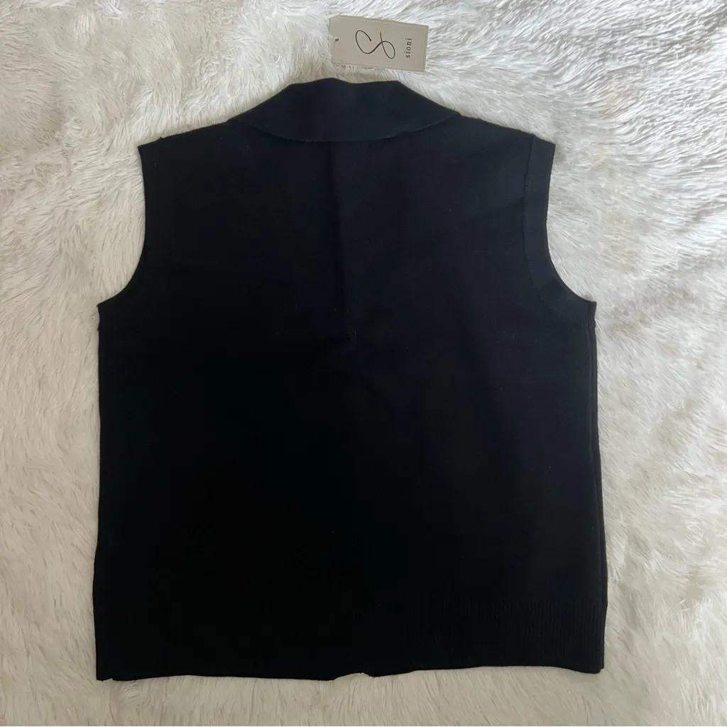 Sioni Black Sweater Vest with Metal Button Front, Collared V - Image 10