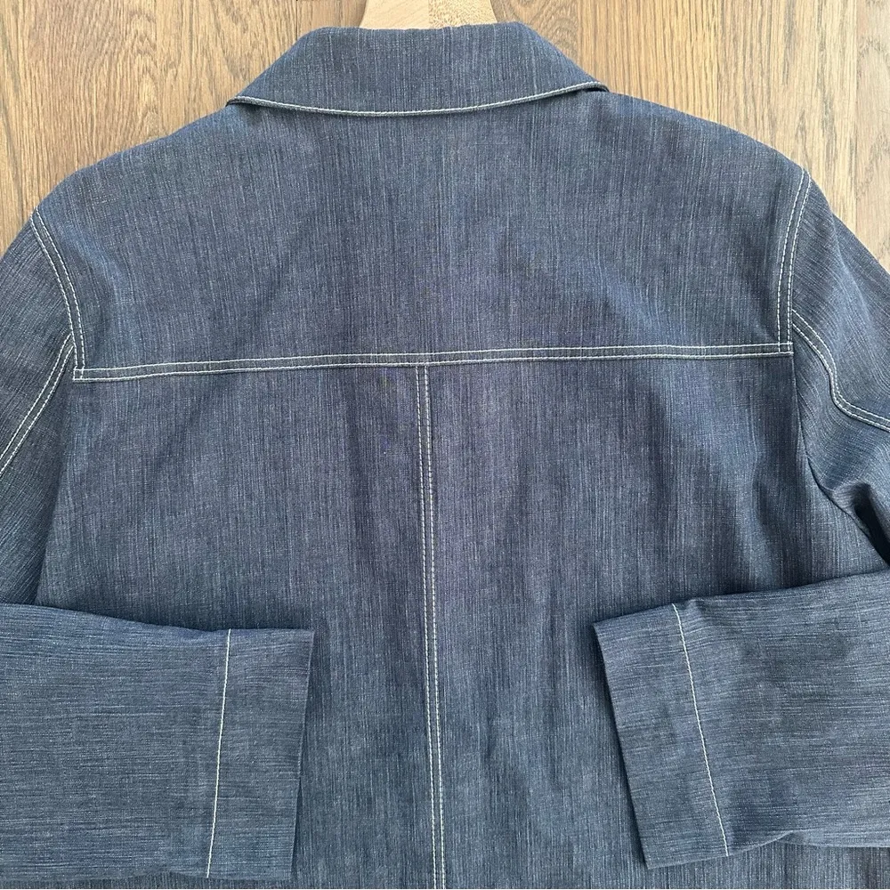 Layfayette 148 New York Esmerelda Cotton Chambray Chore Jacket Blue White Large - Image 8