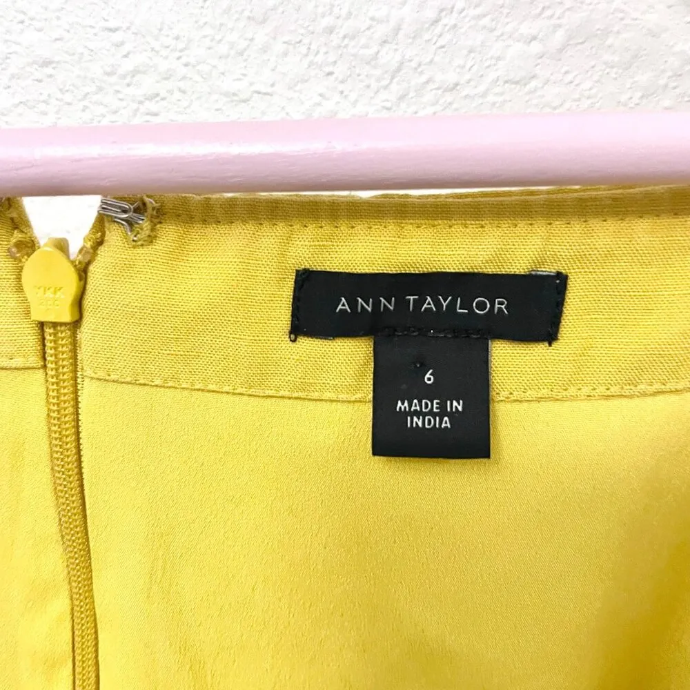 Ann Taylor Yellow Short Sleeve Tie Waist Jumper Size 6 - Image 4