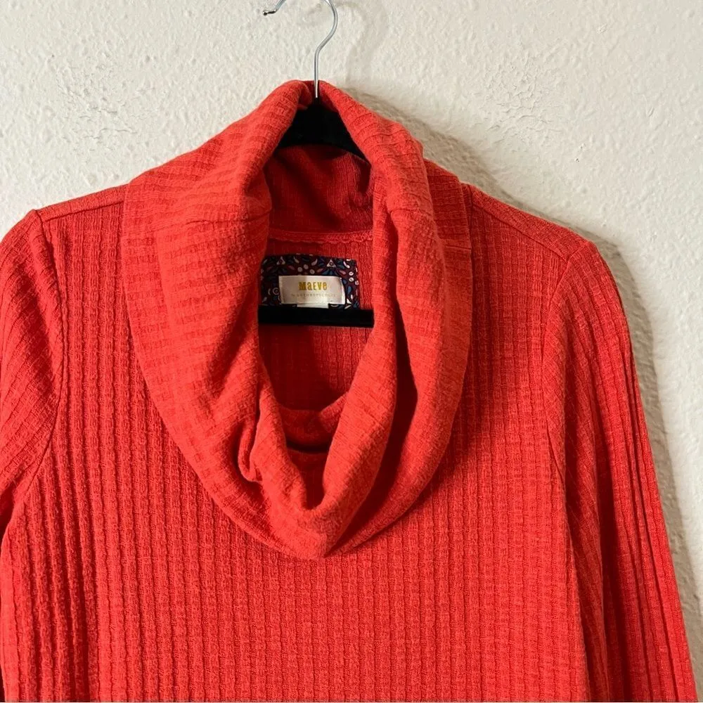 Anthropologie Maeve Coral Waffle Knit Peplum Winterscape Cowl Neck Size Large - Image 4