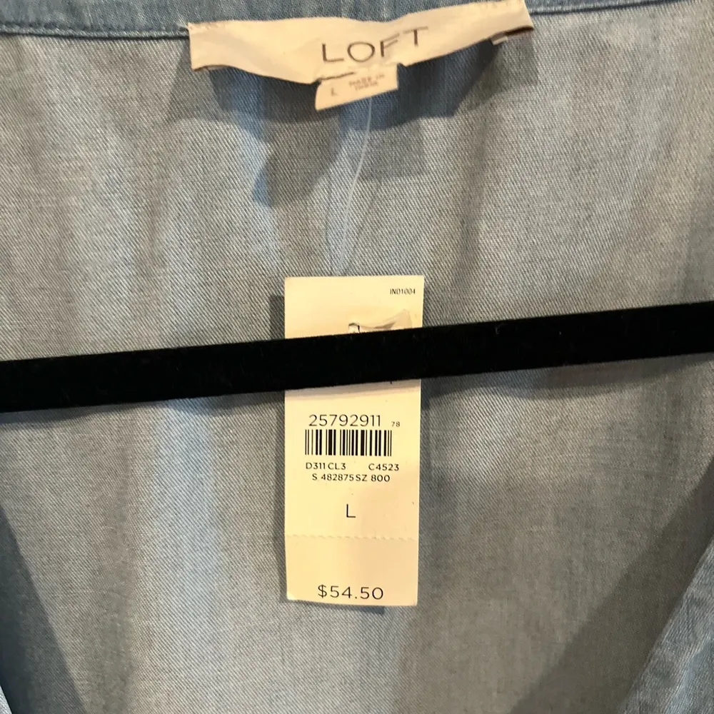 Ann Taylor Light Denim Peplum Wrap Top with Flutter Sleeves - Image 4