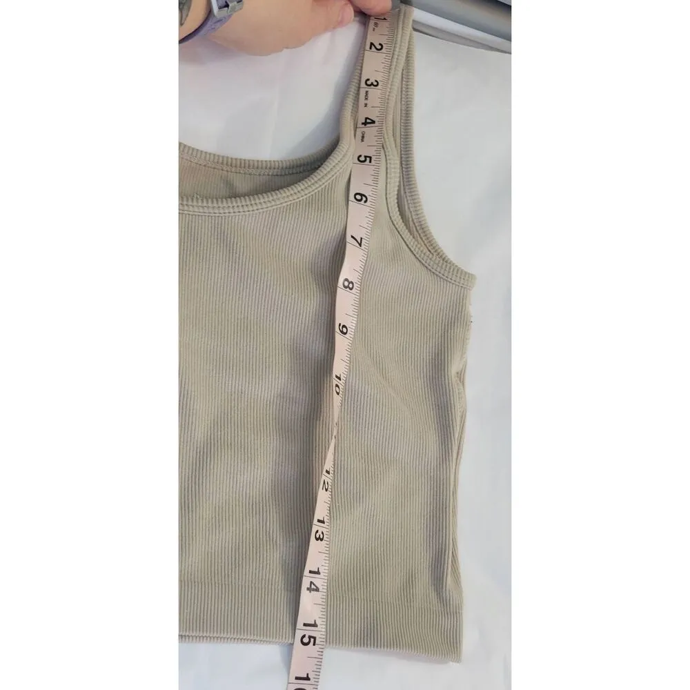 Pro Fit Cropped Tank Built in Bra, Sports Bra Ribbed Khaki Sz XL Tan - Image 6