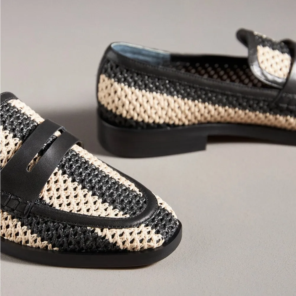 Alexa Raffia & Leather Penny Loafers in Antique White/Black NEW - Image 9