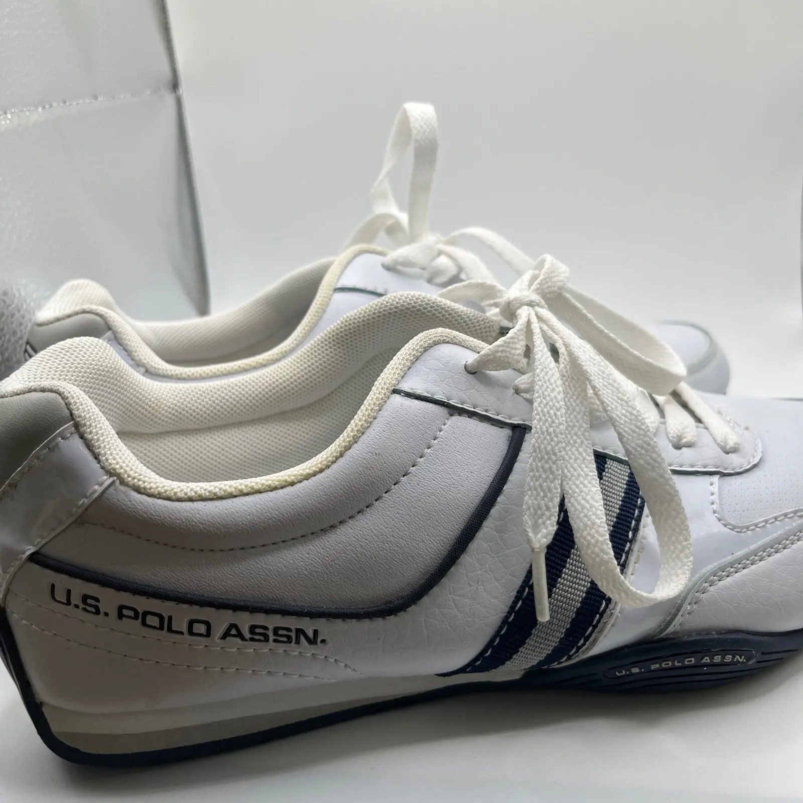 Vtg Y2K U.S. Polo Assn. White Stripe Sneaker Womens Size 9 - Image 3