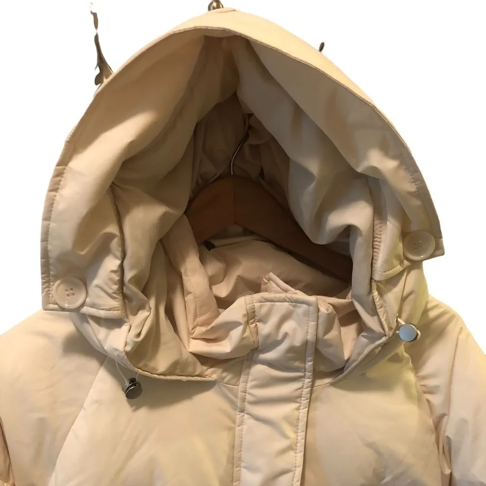 Winter Puffer Hooded Coat Double Pockets Cream Size XL NWOT Mid Length - Image 4