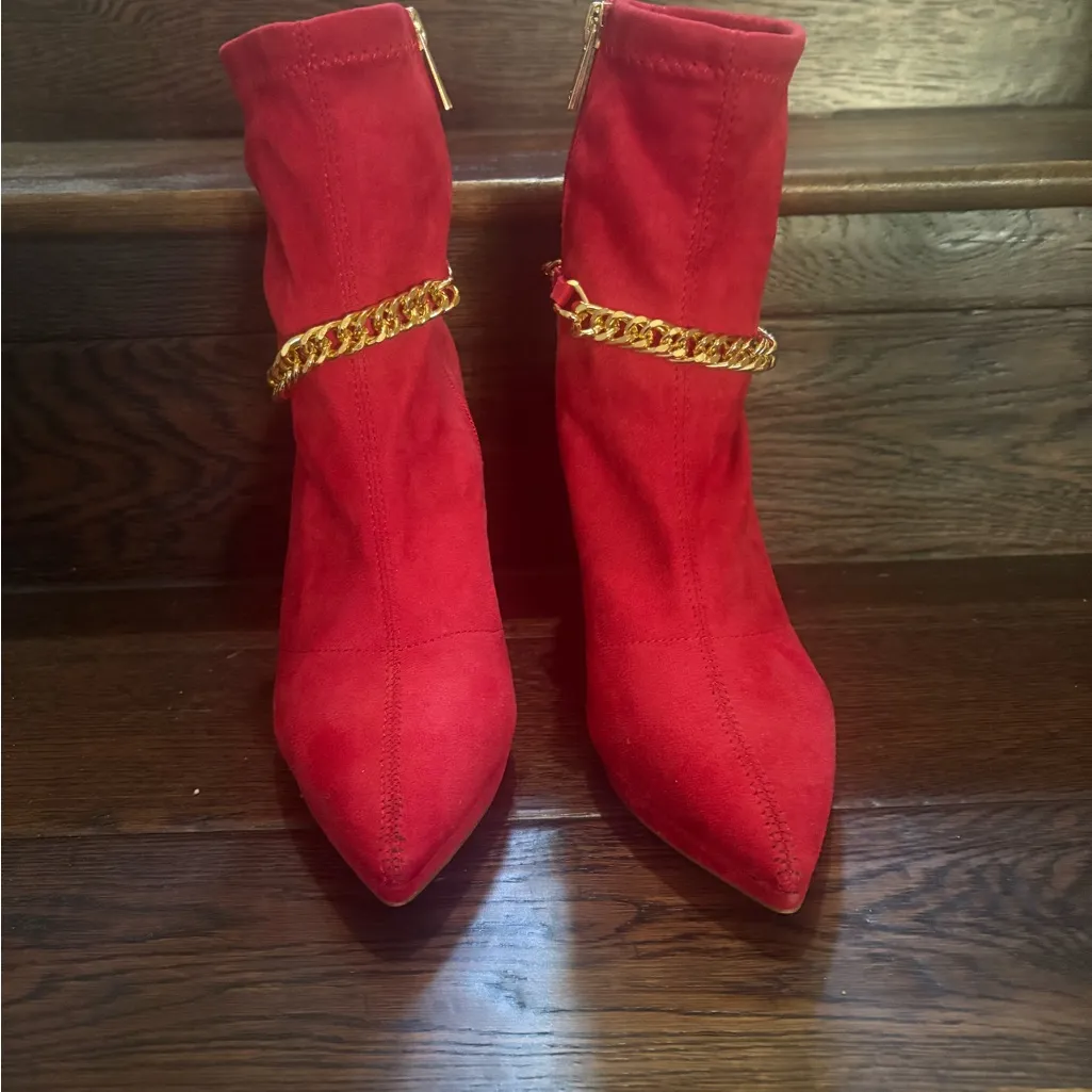 New Jessica Simpson Womens Bootie Valyn Faux Suede Ankle Wicked Red Size 7 - Image 2