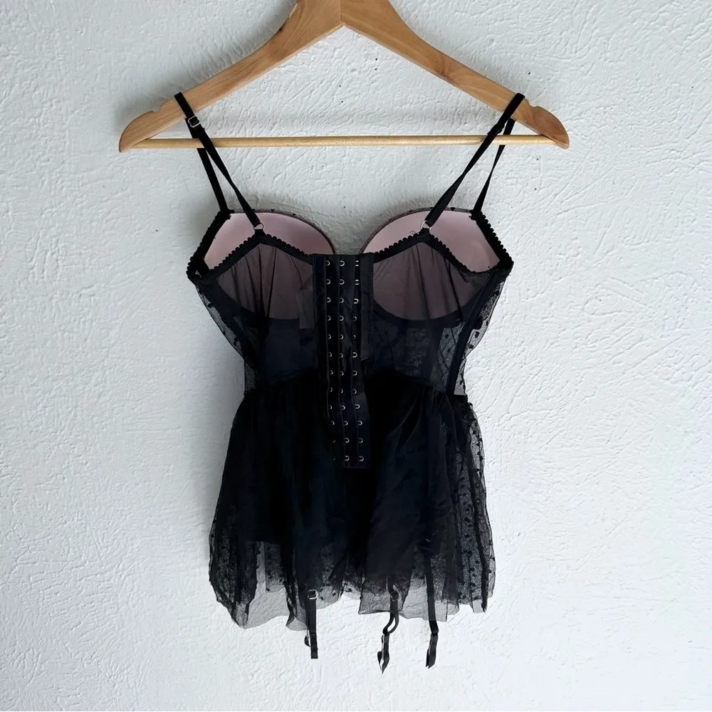 Victoria’s Secret Corset with Garters and Tutu Skirt Pink Black Sz 34C - Image 2