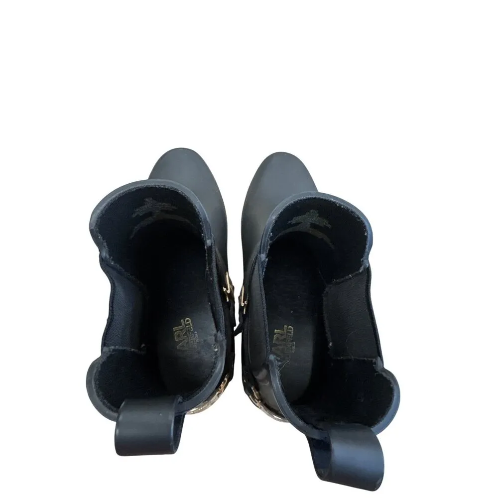 Karl Lagerfeld Lou Womens Black Rubber Rain Boots Size 8M SKU 7599 - Image 7