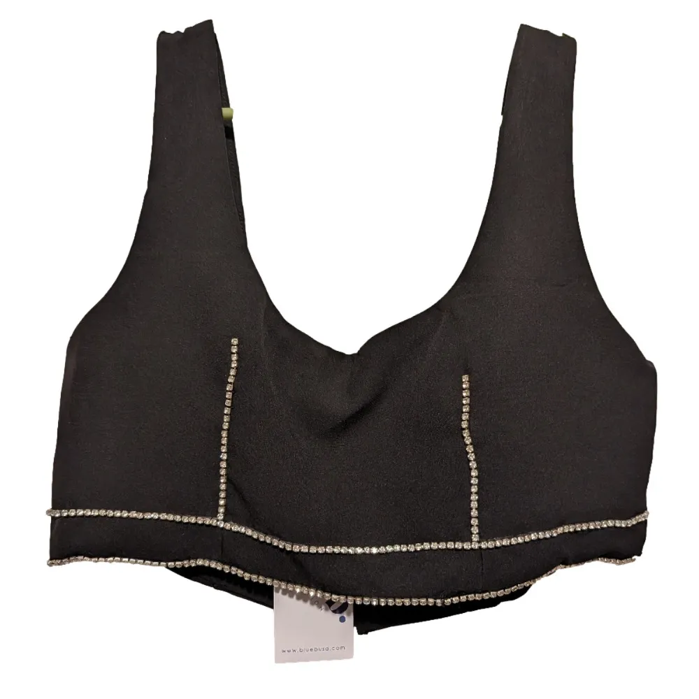 NWT Blue B Rhinestone Studded Crop Vest Top Small Edgy Concert Western Party Black - Image 7