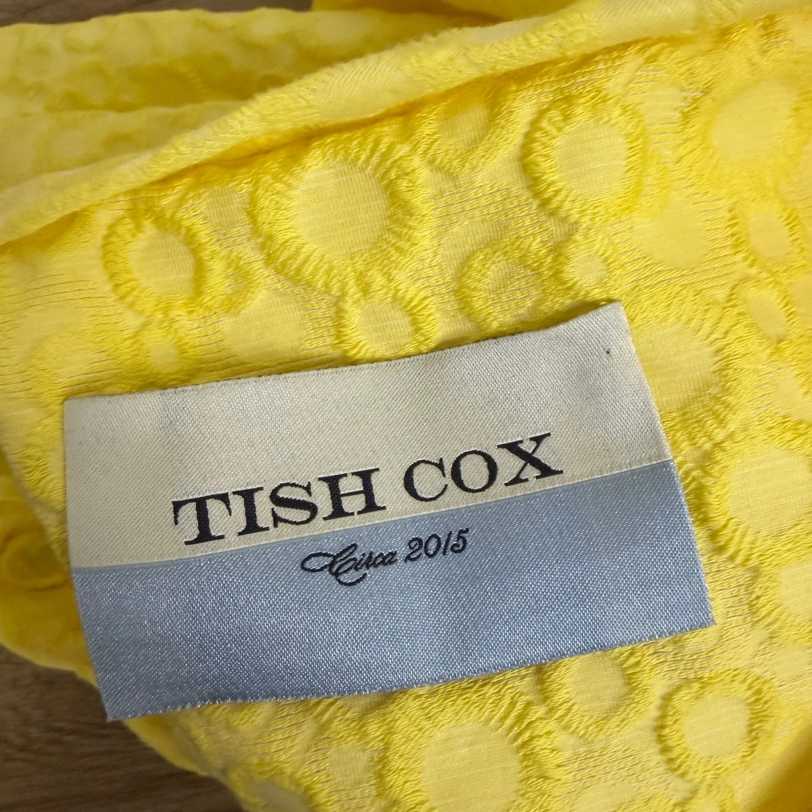 Tish Cox Designer Top Womens XS Yellow Shirt Jacquard Cap Polka Dot Made in USA - Image 8