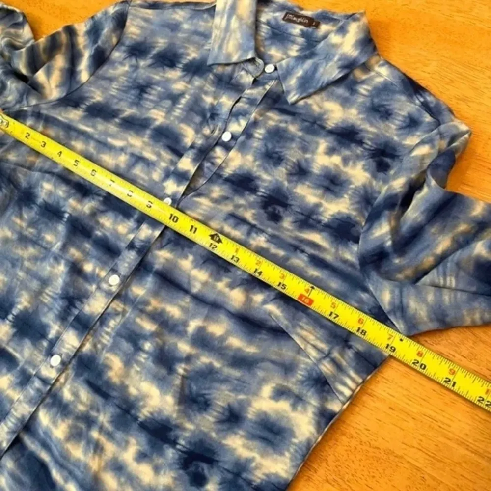 J.McLaughlin Tencel Shirt Blue Tie Dye Lux Long Sleeve Blouse Button‎ Size S - Image 6