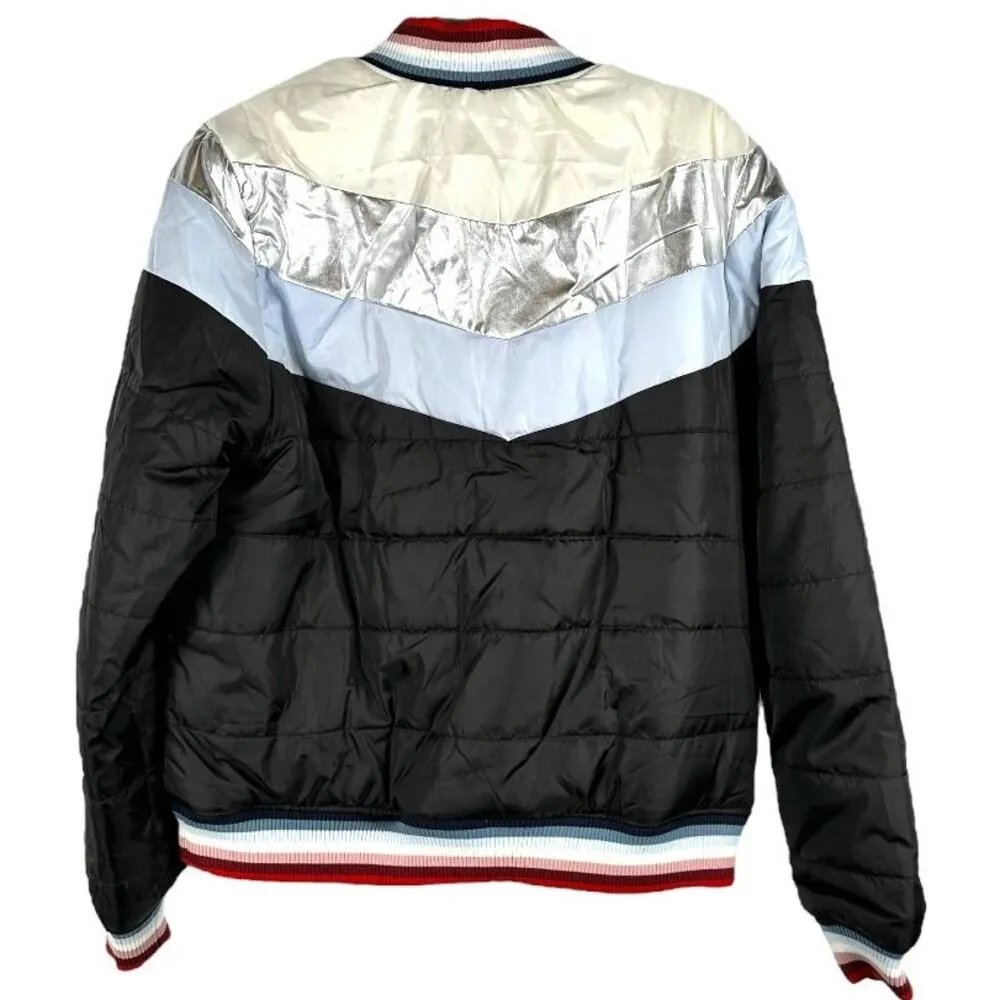 EV1 Black Silver Blue Cream Puffer Coat Large - Image 2