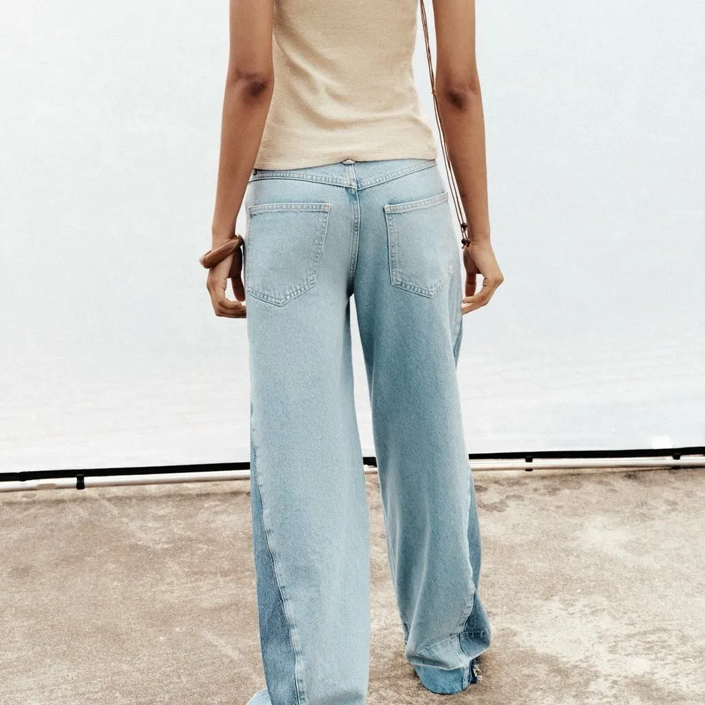 Zara Mid-Rise Wide Leg Contrast Seamless Side Wash Jeans - Image 2