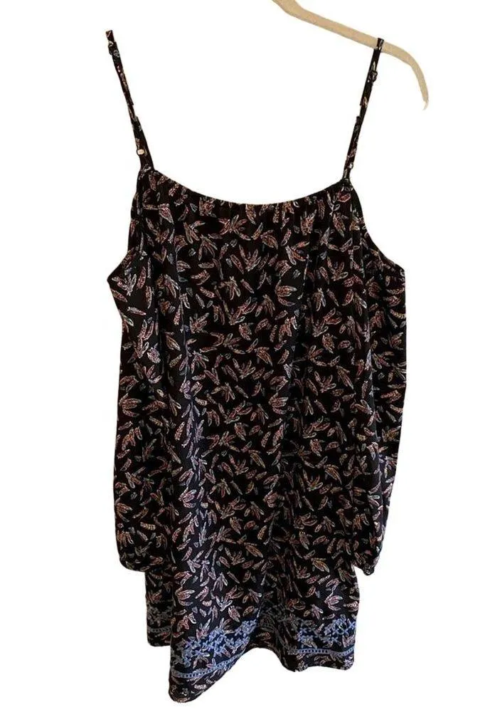 THML Long Sleeve Black Cold Shoulder Blouse Feather Print Blue Embroidery Size L - Image 2