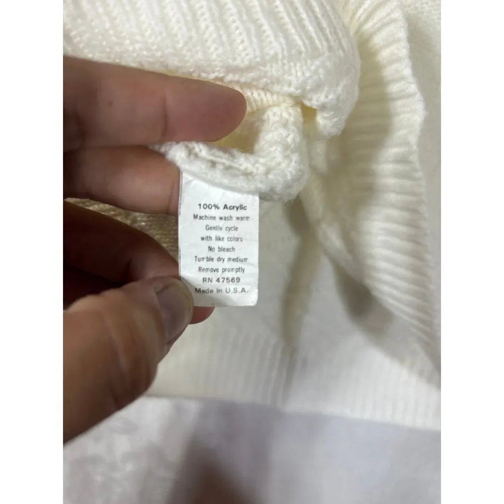 Vintage Sweater Small White Textured Knit Crew Neck USA Made Spunky Acrylic - Image 8