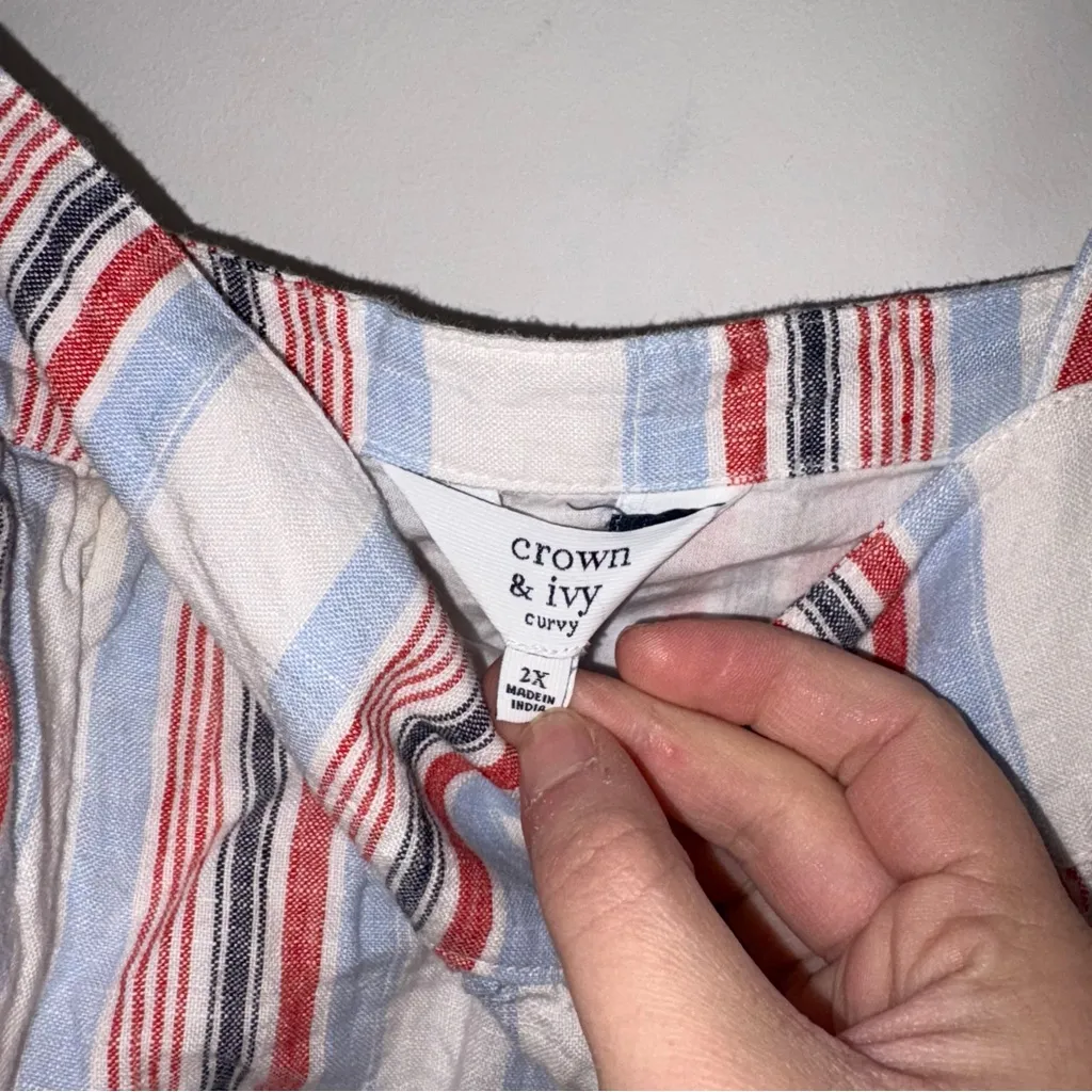Crown & Ivy Linen Striped Tiered Sleeveless MIDI Dress White Red Blue Curvy 2X - Image 5