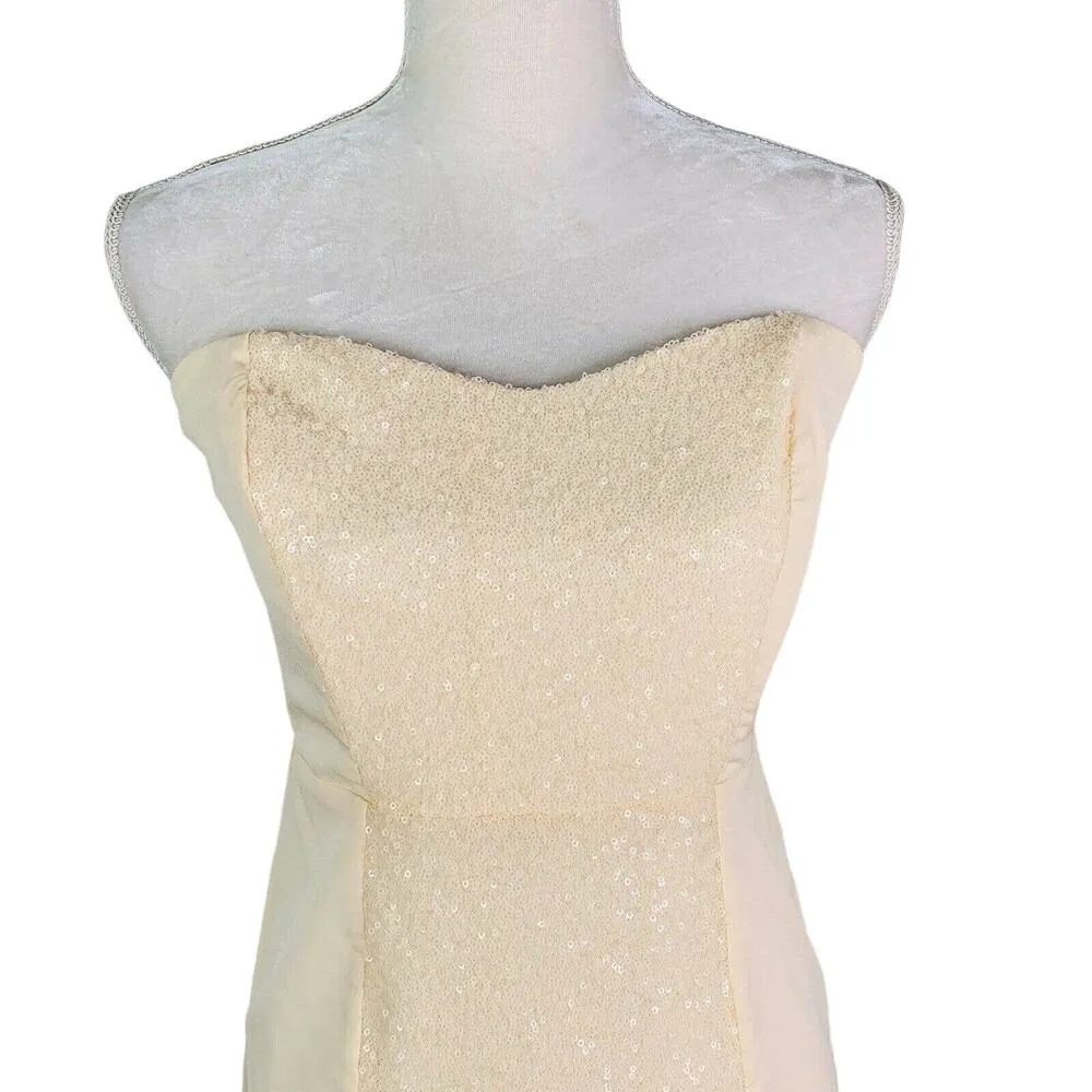 MM Couture Miss Me Dress Small Cream Strapless Ruched Sequins New - Image 12