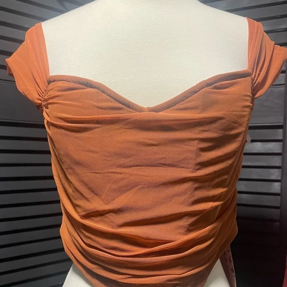 SHEIN Orange Ruched Off-Shoulder‎ Blouse Size L - Image 2